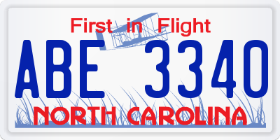 NC license plate ABE3340