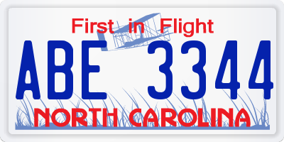 NC license plate ABE3344