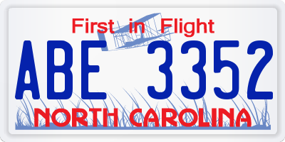 NC license plate ABE3352