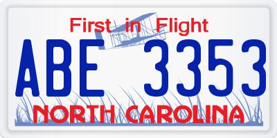 NC license plate ABE3353
