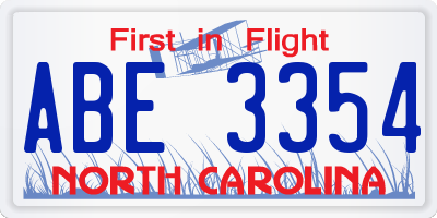 NC license plate ABE3354