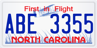 NC license plate ABE3355