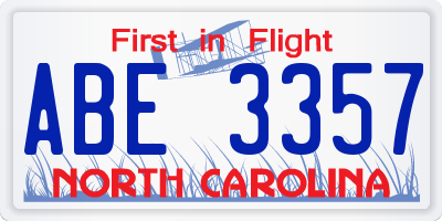 NC license plate ABE3357