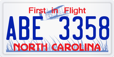 NC license plate ABE3358