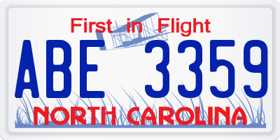 NC license plate ABE3359