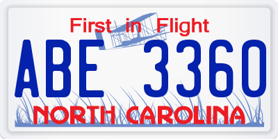 NC license plate ABE3360
