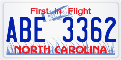 NC license plate ABE3362