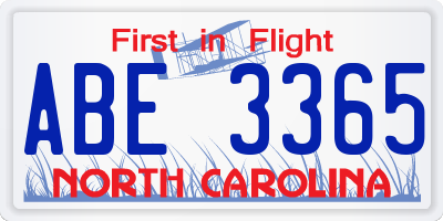 NC license plate ABE3365
