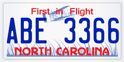 NC license plate ABE3366