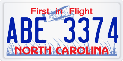 NC license plate ABE3374