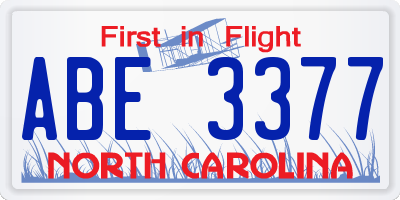 NC license plate ABE3377