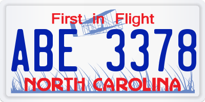 NC license plate ABE3378