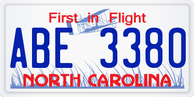NC license plate ABE3380