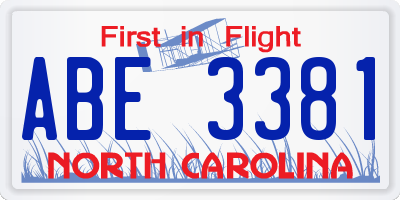 NC license plate ABE3381