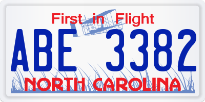 NC license plate ABE3382