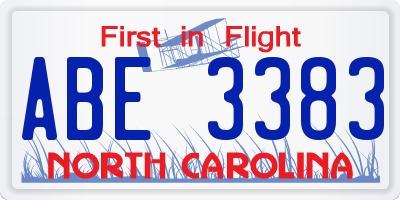 NC license plate ABE3383