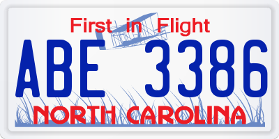 NC license plate ABE3386