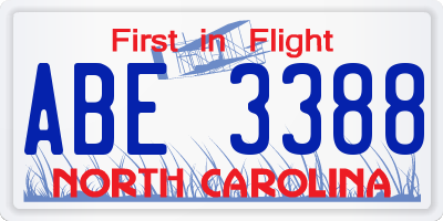 NC license plate ABE3388