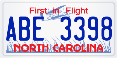 NC license plate ABE3398