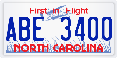 NC license plate ABE3400
