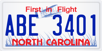 NC license plate ABE3401