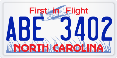 NC license plate ABE3402