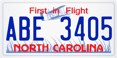 NC license plate ABE3405