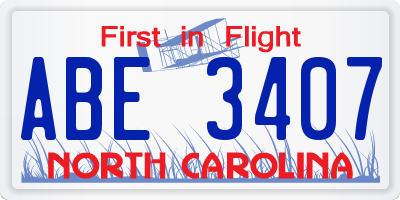 NC license plate ABE3407