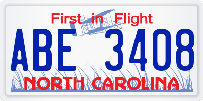 NC license plate ABE3408
