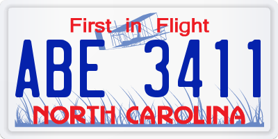 NC license plate ABE3411