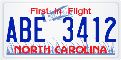 NC license plate ABE3412