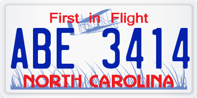 NC license plate ABE3414