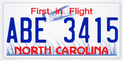 NC license plate ABE3415