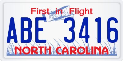 NC license plate ABE3416