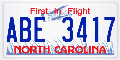 NC license plate ABE3417