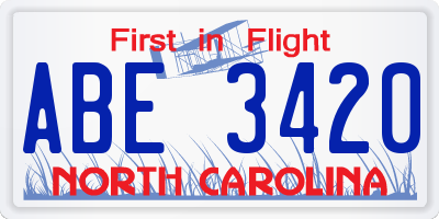 NC license plate ABE3420