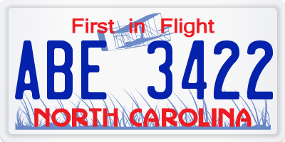 NC license plate ABE3422