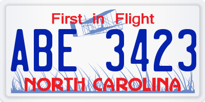 NC license plate ABE3423
