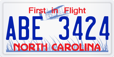 NC license plate ABE3424