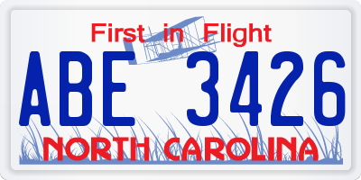 NC license plate ABE3426