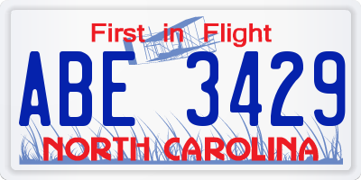 NC license plate ABE3429