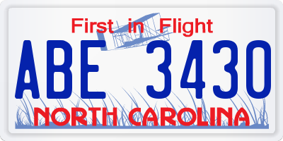NC license plate ABE3430