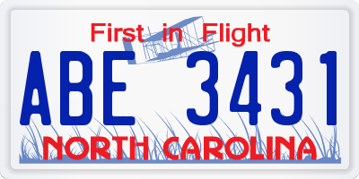 NC license plate ABE3431