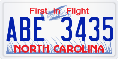 NC license plate ABE3435