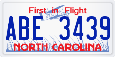 NC license plate ABE3439