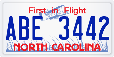 NC license plate ABE3442