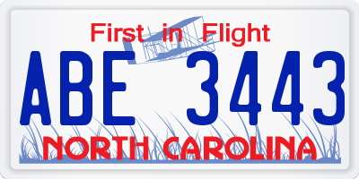 NC license plate ABE3443