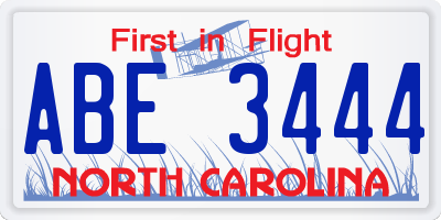 NC license plate ABE3444