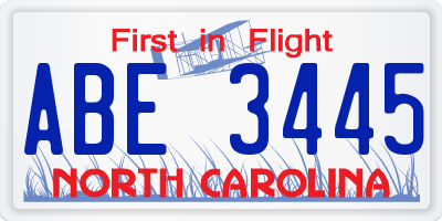 NC license plate ABE3445