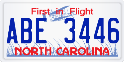 NC license plate ABE3446